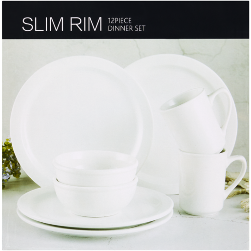 White Slim Rim Dinner Set 12 Piece
