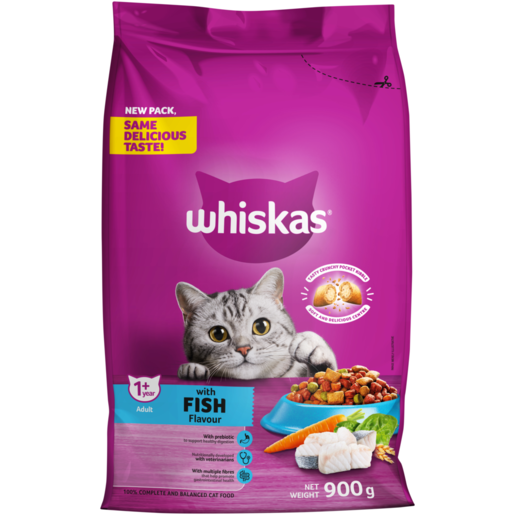 Whiskas Fish Flavoured Adult Dry Cat Food 900g 