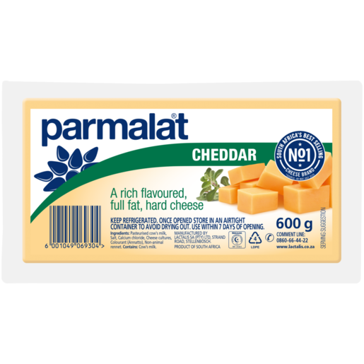 Parmalat Full Fat Cheddar Cheese Pack 600g 