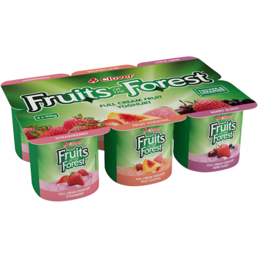 Clover Fruits of the Forest Assorted Full Cream Fruit Yoghurt 6 x 100g