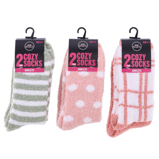 Bare Basics Ladies Cozy Anklets Sleep Socks 2 Pack Size 4-7 (Assorted Item - Supplied At Random)