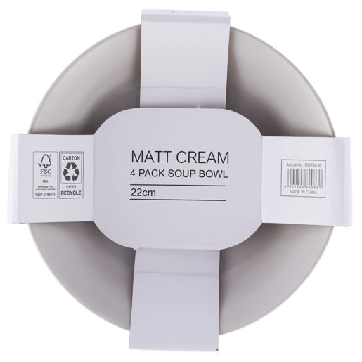Matt Cream Soup Bowl 4 Pack 22cm