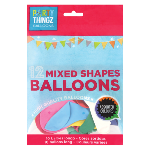 Party Thingz Assorted Mixed Shapes Balloons 12 Pack